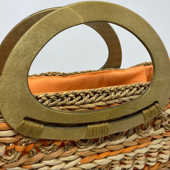 Cappelli Orange Straw Woven Bag With Wooden Handles HOST PICK!!!! - Picture 5 of 11